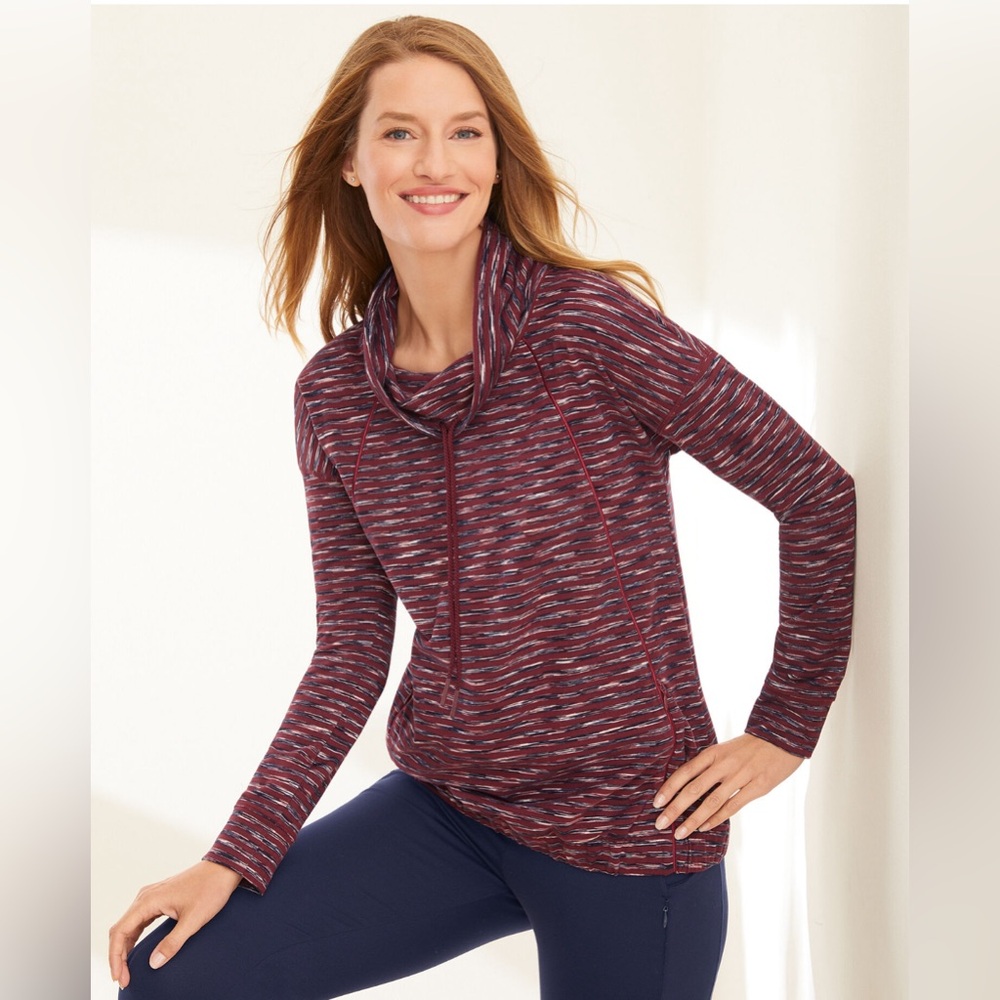 T by Talbots Drawstring Cowlneck Pullover Burgundy/Wine Color -A23
